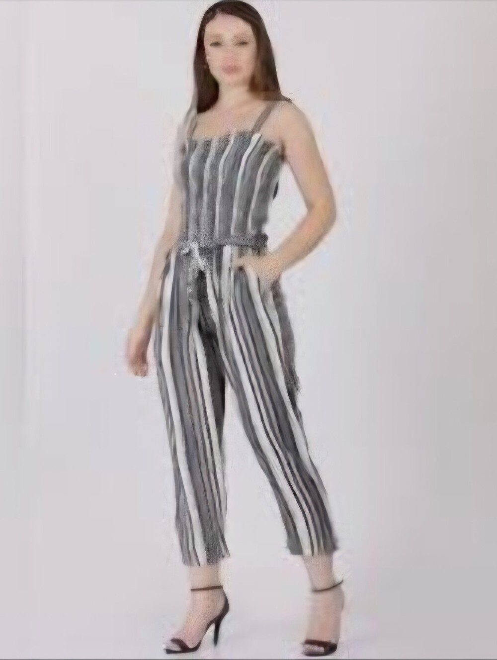 Black & White Striped Sleeveless Jumpsuit with Tie Waist